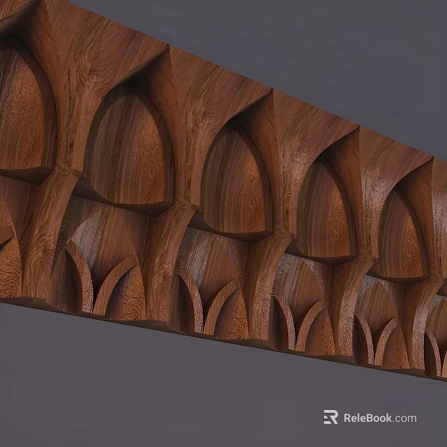 Decorative Wooden Corner Molding With Carved Arched Patterns And Geometric Texture 3d model