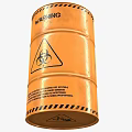 Industrial Radioactive Waste Storage Drum With Orange Color Skull Symbol And Warning Sign