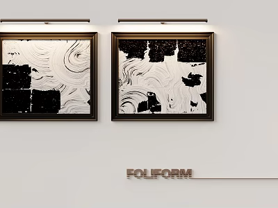 Two Framed Abstract Paintings With Black White Textured Patterns For Wall Decor 3d model