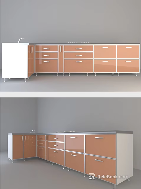 Modern Kitchen Cabinets Design With Brown And White Doors And Drawers 3d model