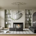 French Living Room Middle Ancient Home Living Room Coffee Table Sofa Combination Potted Chandelier 3d model