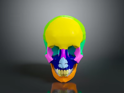 Detailed Colorful 3D Human Skull Organ Model With Hair Structure And Anatomical Features 3d model