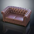 Elegant Classic Leather Tufted Two Seater Sofa with Rolled Arms 3d model