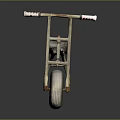 Tricycle with Golden Frame Black Seat and Gray Wheels Featuring Red Hubs on Dark Background