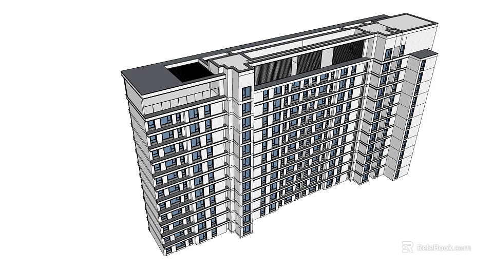 Modern High Rise Building with Multiple Floors Uniform Windows and Rooftop Design 3d model 