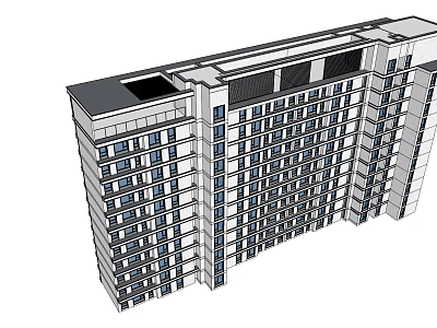Modern High Rise Building with Multiple Floors Uniform Windows and Rooftop Design 3d model