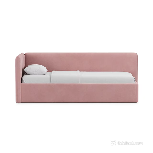 Stylish Pink Single Bed With Headboard And White Bedding Set 3d model
