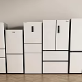 White Refrigerators And Freezers With Various Sizes And Different Styles On 3d model