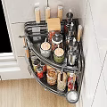 Practical Kitchen Corner Storage Accessories Set With Spice Jars Knives And Wooden Containers