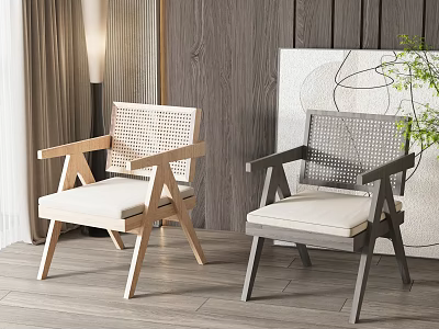 Modern Woven Backrest Dining Chairs With Wooden Frame Upholstered Seat Two Tone Wood 3d model