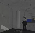 JL Modern Bubble Tea Shop Interior With Rabbit Doll Decoration Gray Wall And Curved Lighting