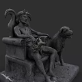 Classical Game Movie Character Stone Statue Sitting on Chair With Dog