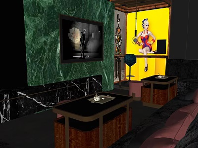 KTV Interior Design With Green Marble Wall Black Marble Decor And Comfortable Sofa 3d model