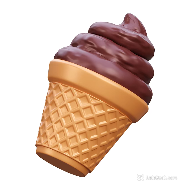 Delicious Tempting Ice Cream In Crispy Waffle Cone Topped With Rich Chocolate Sauce 3d model 