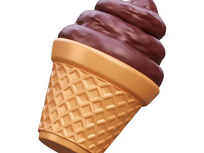 Delicious Tempting Ice Cream In Crispy Waffle Cone Topped With Rich Chocolate Sauce 3d model