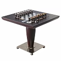 Wooden Table Top With Chessboard Chess Pieces Playing Cards And Dice