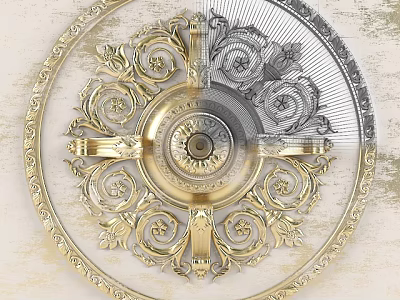 Ornate Golden Circular Ceiling Light Plate With Classic Design And Intricate Decorative Patterns 3d model