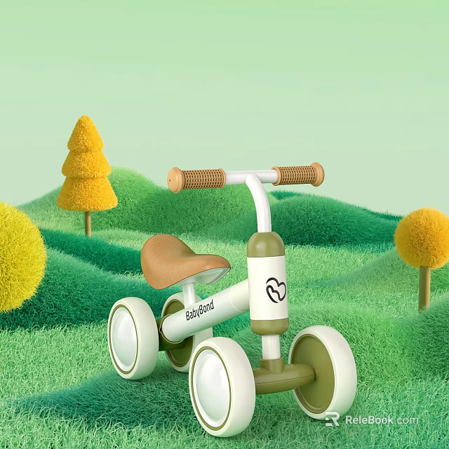Biipap Electric Toy Tricycle for Kids with White Brown Design and Green Grass 3d model 