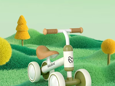 Biipap Electric Toy Tricycle for Kids with White Brown Design and Green Grass 3d model
