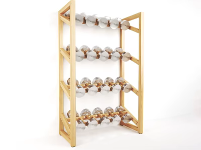 Decorative Wooden Shelf With Multiple Layers Holding Silver And Gold Spheres 3d model