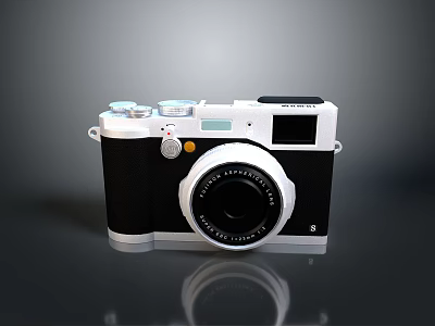 Retro Design Digital Camera With Silver Black Body And Classic Lens 3d model