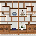 Traditional Chinese Wooden Bogu Shelf with Multi Tiered Compartments Vases Box and Potted Plant