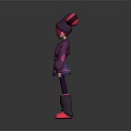 3D Game Character with Pink Hair Purple Hat Red Balls Purple Coat and Pink Boots