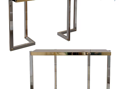Modern Sleek Dining Table With Gold And Silver Metal Frame And Smooth Surface 3d model
