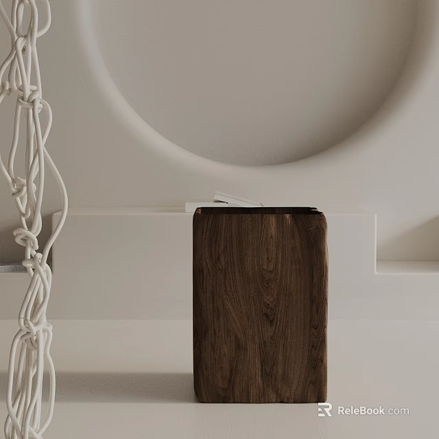 Modern Walnut Wood Side Table In Minimalist Interior With Sleek Design And White Wall Background 3d model 