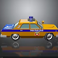 Yellow and Blue Police Car with Siren on Roof and Police Badge Design