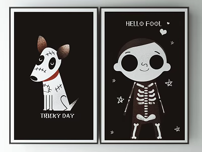 Decorative Posters Featuring Dog Skeleton Kid Hello Fool Thirty Day And Stars 3d model