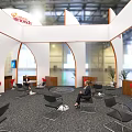 Jamies Exhibition Booth Featuring White Curved Structure Orange Branding Plants And Staff