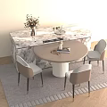 Elegant Modern Kitchen Interior With Marble Island Round Table And Chairs 3d model