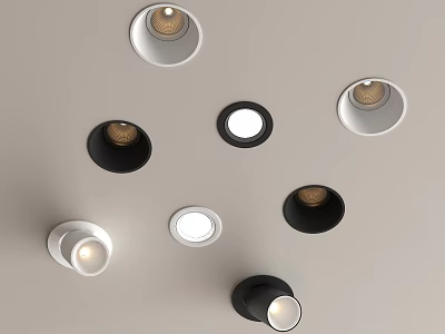 Modern Downlights and Spotlights on Ceiling with Various Black White Styles and Bright Illumination 3d model