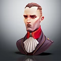 3D Rendered Male Character Bust With Brown Hair Dark Coat Red Cravat White Ruffled Collar