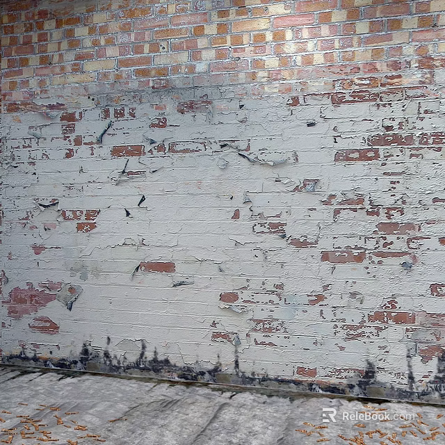 Exposed Brick Wall With Peeling White Paint And Retro Style 3d model