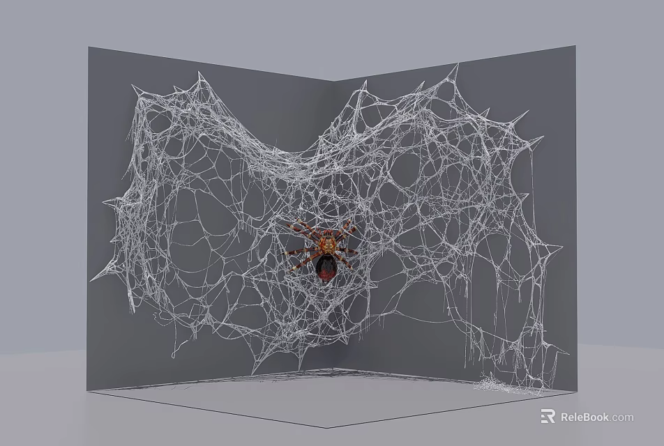 Intricate 3D Model Reptile Resting On Detailed Spider Web Structure 3d model 