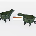 Vintage Bronze Decorative Ornament Set with Green Surface Black Patterns and Three Legged Design