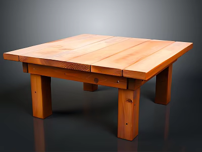 Natural Wooden Square Table Design With Plank Top And Sturdy Legs 3d model