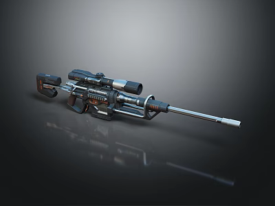 Modern Tactical Sniper Rifle With Scope And Long Metallic Barrel Design 3d model