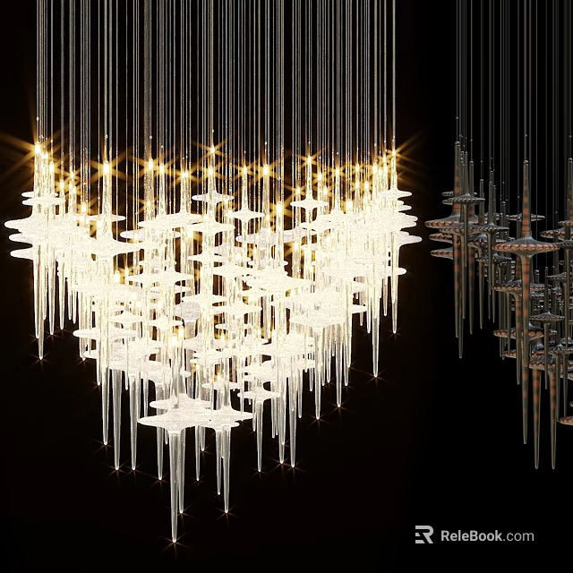 Modern Multi Tiered Chandelier With Transparent Elements And Illuminated Design 3d model 