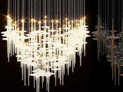Modern Multi Tiered Chandelier With Transparent Elements And Illuminated Design 3d model