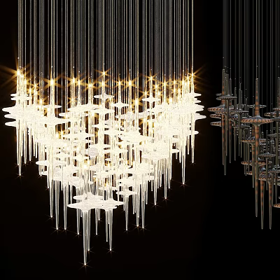 Modern Multi Tiered Chandelier With Transparent Elements And Illuminated Design 3d model