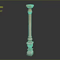 Ornate Stone Column Featuring Carved Details And Layered Base Structure Design 3d model