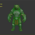 Detailed 3D Fantasy Bear Warrior Wearing Silver Armor And Red Sash