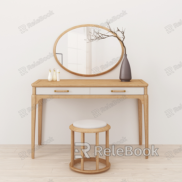 Nordic Dressing Table Solid Wood Dressing Stool model