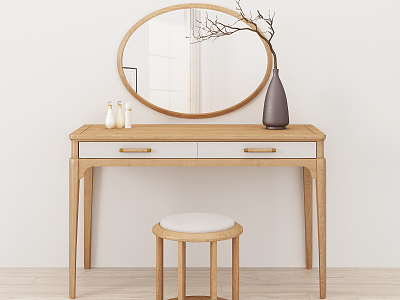 Nordic Dressing Table Solid Wood Dressing Stool model