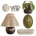 Stylish Decorative Ornament Set With Lampshade Vase Picture Frame Clock Plant And Books