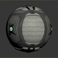 Futuristic Spherical Weapon with Metallic Surface Grid Structure and Green Glowing Mechanical Components 3d model