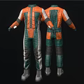 Green Orange Gray Jumpsuit Two Piece Set With Sleeved Full Length Patched Design
